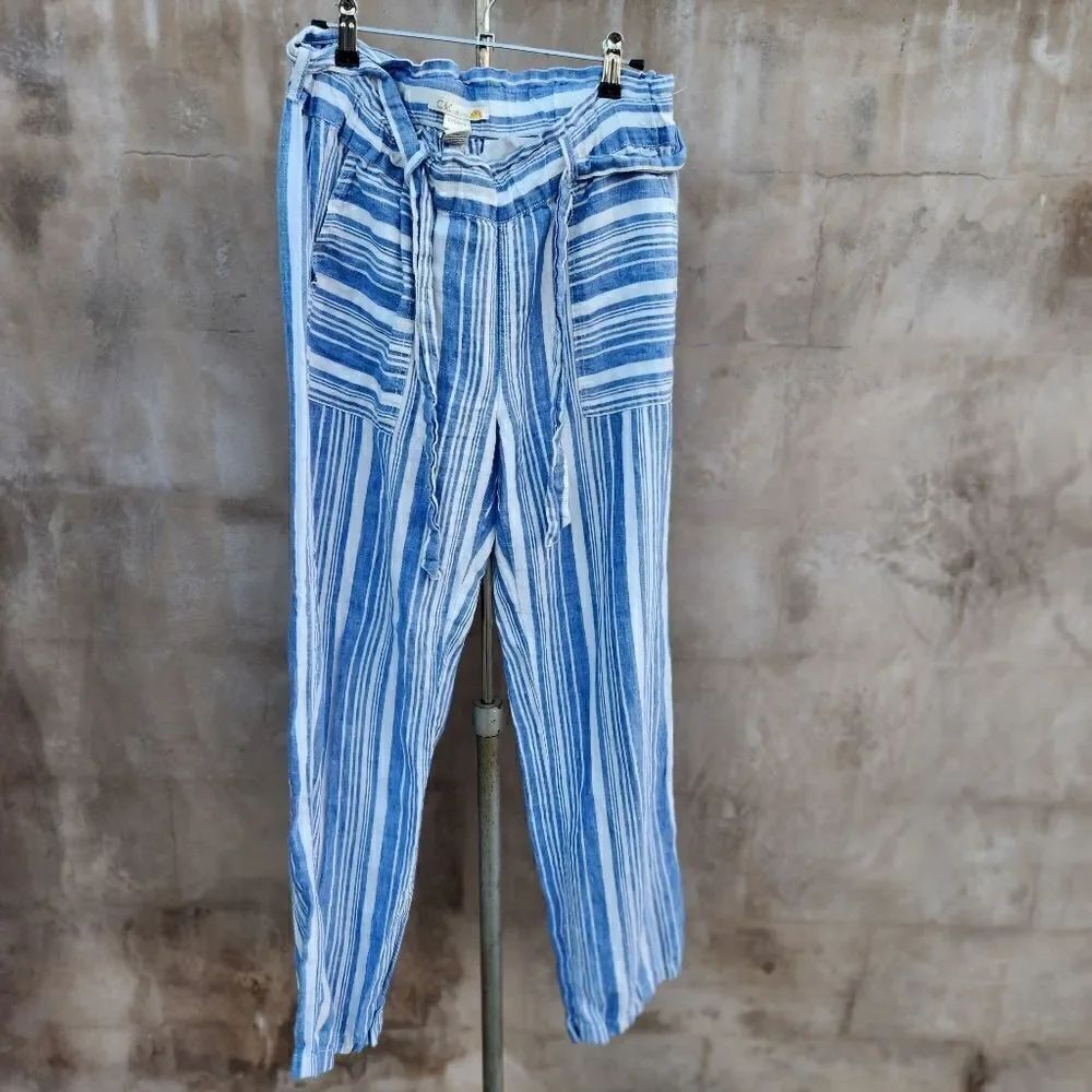 C & C California striped wide leg linen pants
